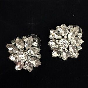 Crystal Floral Stud Earrings - Clear Rhinestone Flower Earrings